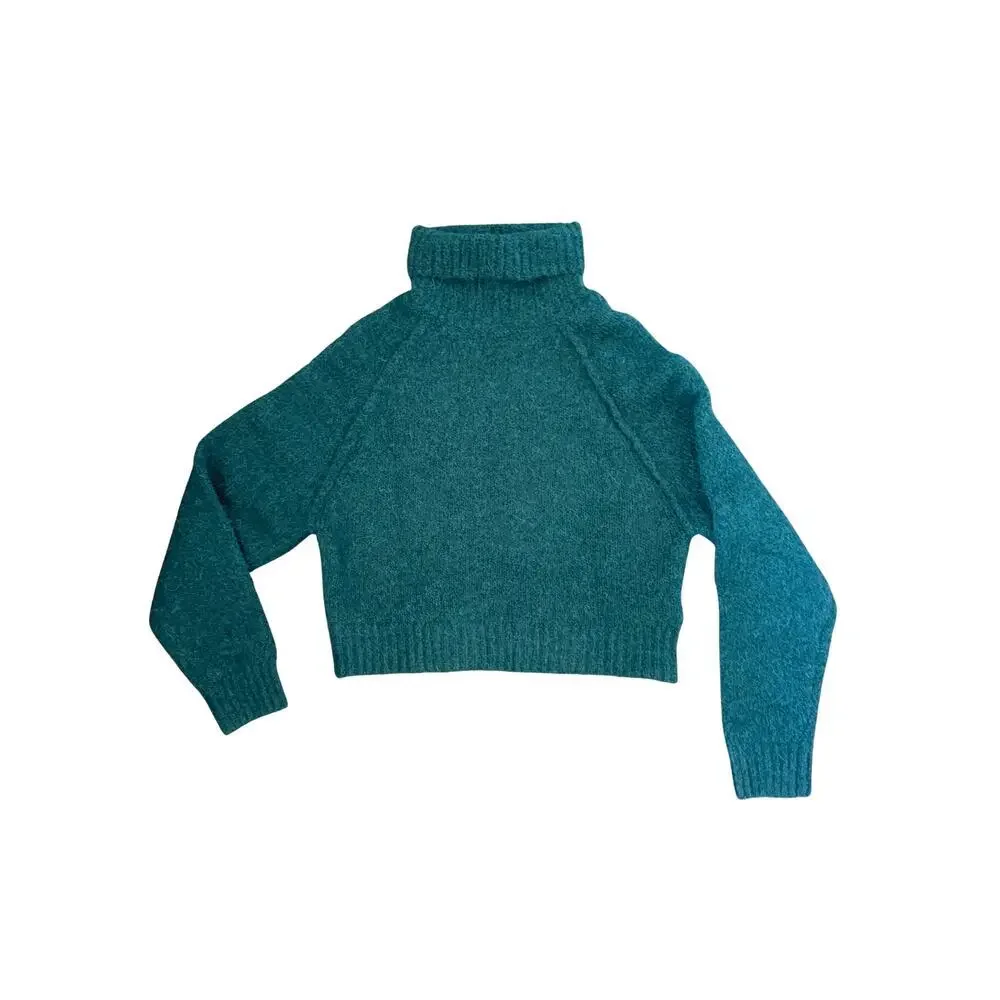 Zara Teal Alpaca Wool Blend Turtleneck Sweater Medium Soft Cozy Knit